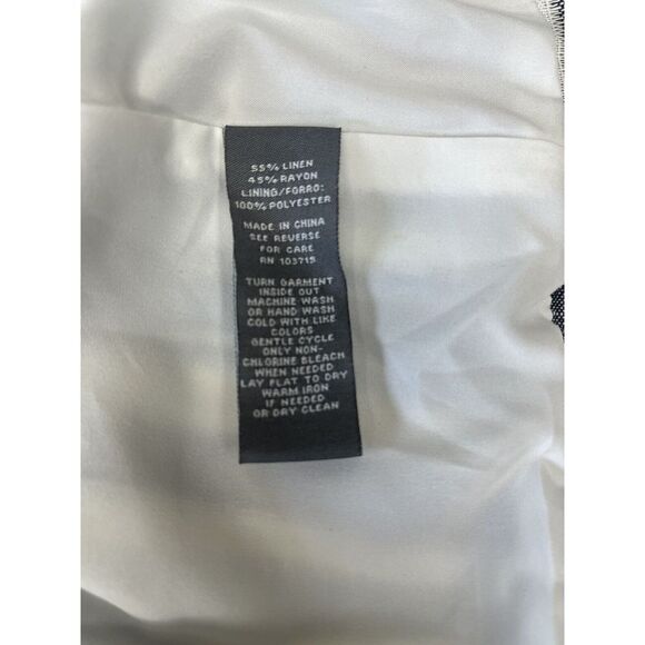 Sharagano dress Size 14 Linen Blend Dress Fully Lined Blue Black Ivory Cream New - Picture 8 of 10